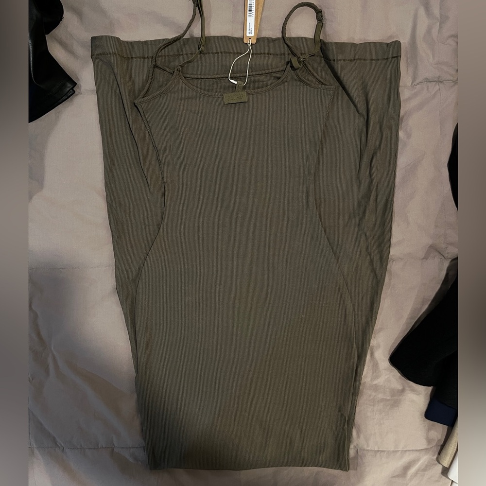 NWT Skims Long Slip Dress Size Small | Olive Green